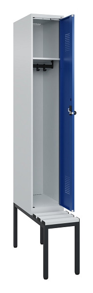 C+P Spind Evolo PLUS, 1 Abteile, 2120x300x815mm, 7035/5010, Haken 3, Drehriegel, Sitzfläche Kunststoff, Sitzbank, 0490507-10 S10060