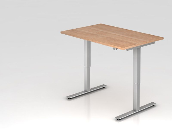 Hammerbacher Sitz-Steh-Schreibtisch elektrisch 120x80cm Nussbaum, Arbeitshöhe 73 - 119 cm, VXMST12/N/S