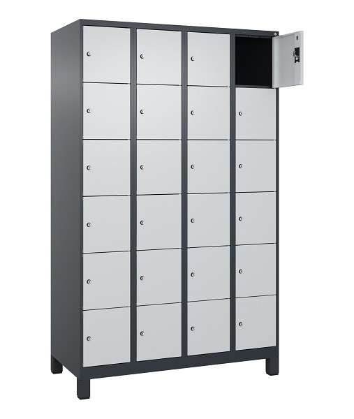 C+P Schließfachschrank Evolo PLUS, mit Füßen, 24 Fächer, 1950x1200x500mm, 7016/7035 Lichtgrau, 049010-406 S10017