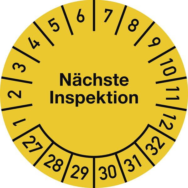 Moedel Prüfplakette Nächste Inspektion 2027-2032, Dokumentenfolie, Ø 30 mm, VE: 10 Stück/Bogen, 108211