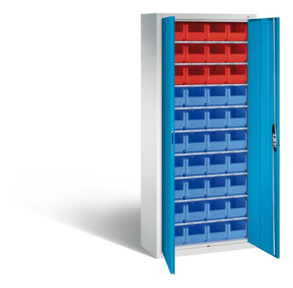 C+P Magazinschrank Serie 13, H1690xB700xT300mm, Farbe: Lichtgrau / Lichtblau, Muldengriff, 133413-28 S10040