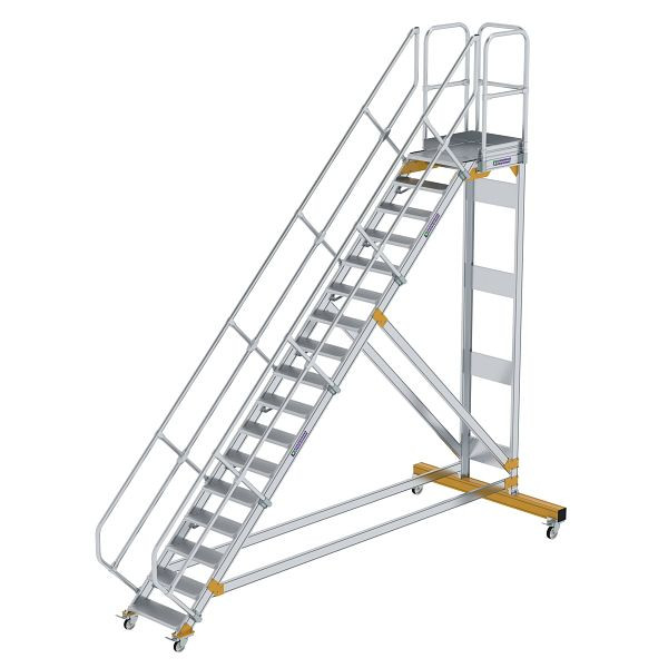 Munk Günzburger Steigtechnik Plattformtreppe 45° fahrbar Stufenbreite 600 mm 17 Stufen Aluminium geriffelt, 600777