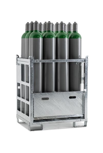 DENIOS Gasflaschenpalette aus Stahl, feuerverzinkt, für 12 Gasflaschen mit max. Ø 230 mm, 328217