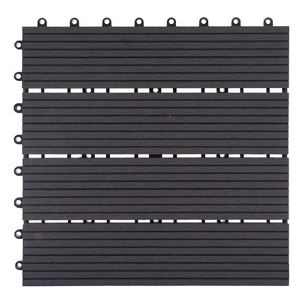 Mendler WPC Bodenfliese Rhone, Holzoptik Balkon/Terrasse, 11x je 30x30cm = 1qm, Basis, anthrazit linear, 57968