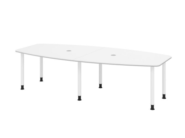 Hammerbacher Konferenztisch KT28C, 280 x 130 cm, Platte: Weiß, 25mm dick, 2 mm Duo-Kante, Gestell Weiß, Rundrohr 6 cm, Arbeitshöhe 72-74 cm, VKT28C/W/W