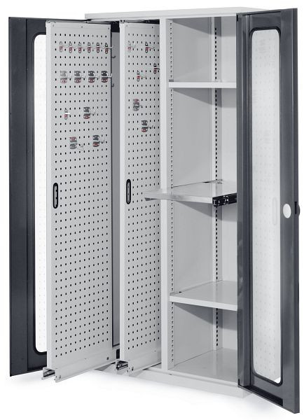 Kappes RasterPlan Vertikalschrank Modell 84, 1950 x 1000 x 600 mm, RAL 7035/7016, Sichtfenstertür, 2 Auszüge Lochplatten, 1465.04.5024