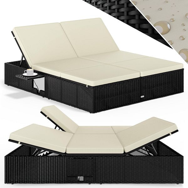 casaria Polyrattan Sonnenliege Schwarz/Creme 200x160x33cm, 996905