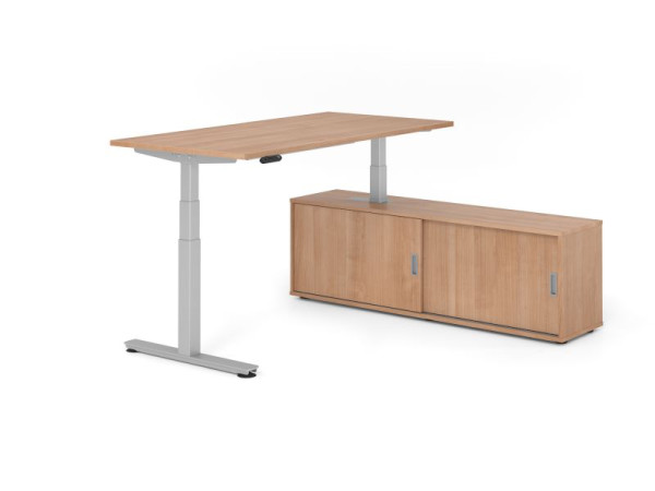 Hammerbacher Schreibtisch XDSM16, 160x80cm, Platte: Nussbaum, T-Fuß Gestell Silber, Höhe: 63 - 127 cm, Nussbaum / Nussbaum, VXDSM16SB/N/S/N/N