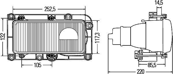 HELLA Halogen/DE/Doppelscheinwerfer-Hauptscheinwerfer, 24V, Referenzzahl: 27.5, Einbau, E1 7411/ECE, Stecker: Flachsteckhülse, links, 1DL 007 872-037