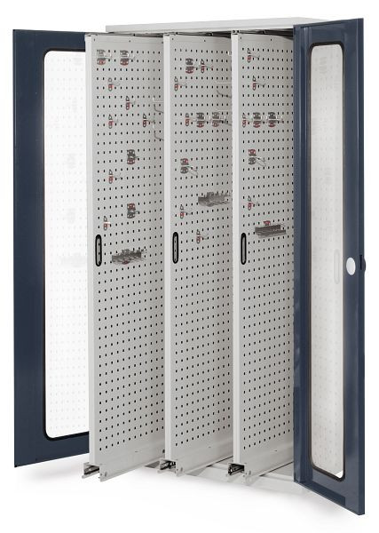 Kappes RasterPlan Vertikalschrank Modell 85, 1950 x 1000 x 600 mm, RAL 7035/7016, Sichtfenstertür, 3 Auszüge Lochplatten, 1467.01.5024