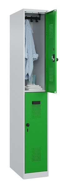 C+P Doppelstöckiger Spind Evolo PLUS, 2 Fächer, 1850x300x500mm, 7035/6037, Drehriegel, 049300-10 S10011