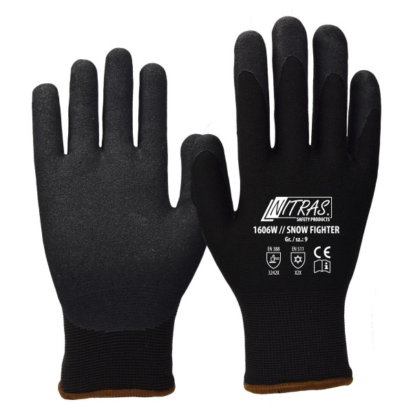 NITRAS SNOW FIGHTER, Winterhandschuhe, schwarz, Terry-Schlingengewebe innen, gesandete Nitril-Beschichtung, Größe: 8, VE: 72 Paar, 1606W-8