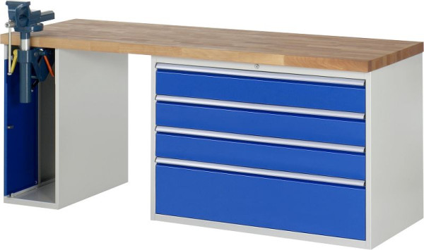 RAU Werkbank Serie 7000 - Baukasten-Bauweise, 2 Unterbau-Container (1x Schraubstock, 4x XXL-Schublade), 2000x840x700 mm, 03-7710A2-207B4S.11