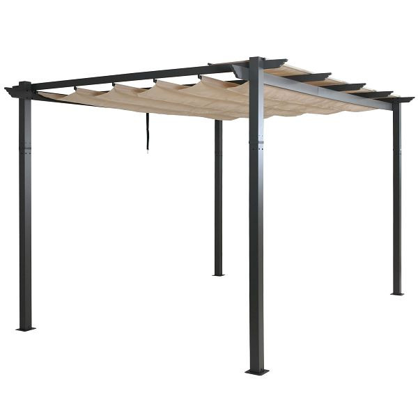 Mendler Aluminium Pergola HWC-N93, Gartenpavillon Pavillon Garten, stabiles 8cm-Gestell Schiebedach UV50+ 3x4m, creme-beige, 110051+110052+110055