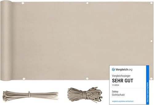 Sekey Balkon Sichtschutz Balkonabdeckung blickdichte Wind- und UV-Schutz, 100% Privatsphäre, mit Ösen, Taupe, BP38