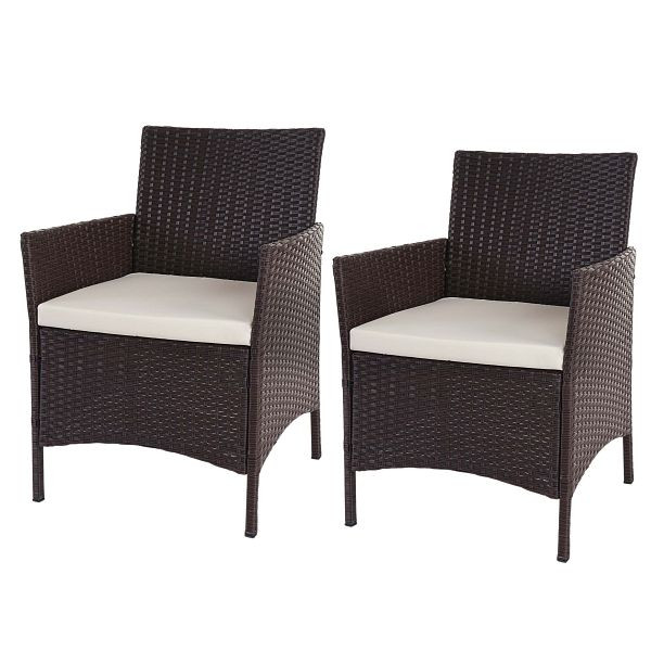 Mendler 2er-Set Poly-Rattan Gartensessel Halden, Korbsessel, braun-meliert, Kissen creme, 52033
