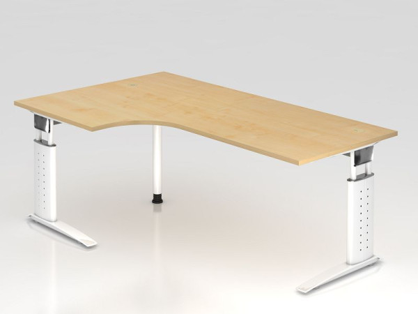 Hammerbacher Schreibtisch C-Fuß 200x120cm 90° Ahorn/Weiß, Winkelform 90°, horizontale Kabelwanne, links oder rechts montierbar, VUS82/3/W