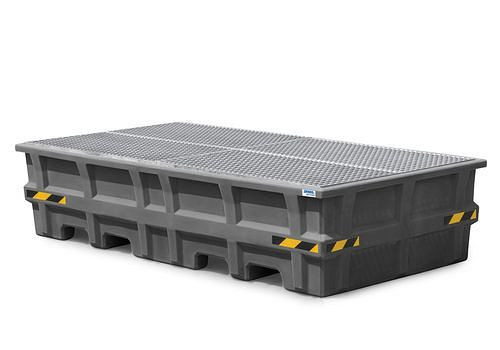DENIOS Auffangwanne pro-line aus PE für 2 IBC, mit verzinktem Gitterrost, 267658
