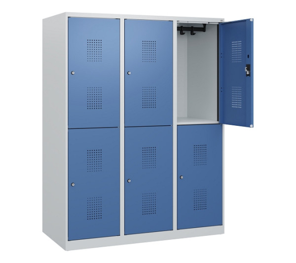 C+P Doppelstöckiger Spind Evolo PLUS, 6 Fächer, 1530x1200x500mm, 7035/5023, Zylinderschloss, 0493005-32 S10033