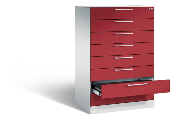 C+P Karteischrank Asisto, H1310xB800xT600mm, Farbe: Lichtgrau / Rubinrot, Bügelgriff, 146223-824 S10052