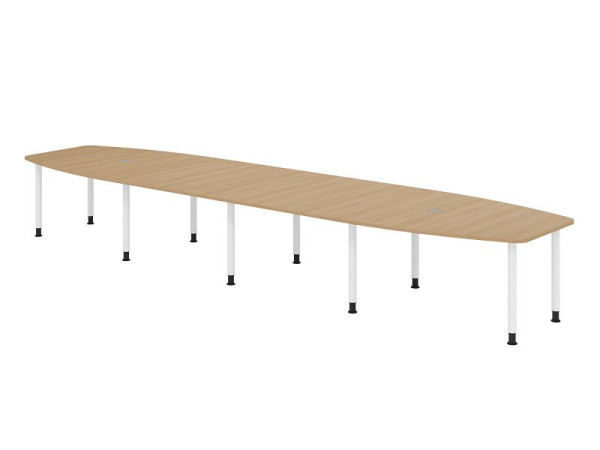 Hammerbacher Konferenztisch KT52C, 520 x 130 cm, Platte: Eiche, 25mm dick, Zehn-Fuß-Gestell Weiß, Rundrohr 6 cm, Arbeitshöhe 72-74 cm, VKT52C/E/W
