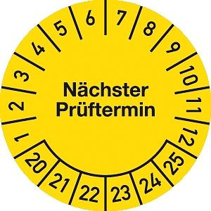 Moedel Prüfplakette Nächster Prüftermin 2020 - 2025, Folie, Ø 25 mm, VE: 500 Stück/Rolle, 92728