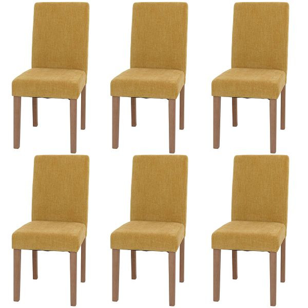Mendler 6er-Set Esszimmerstuhl Littau, Stuhl Küchenstuhl Hochlehner, Stoff/Textil Chenille Holz, gelb, naturfarbene Beine, 107736+107741