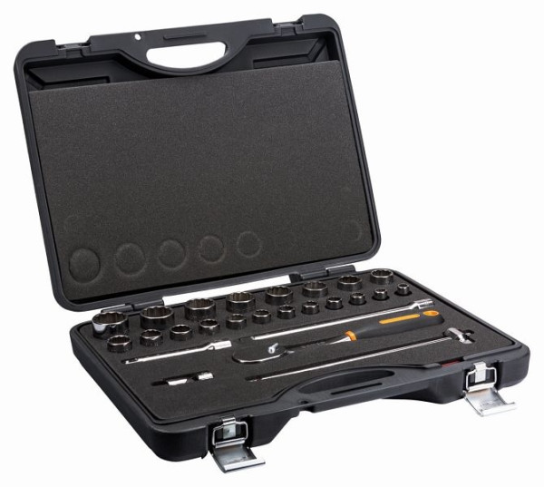 Bahco 1/2" Steckschlüssel-Satz mit Vierkantantrieb, Zwölfkant, metrisch, Umschaltknarre und Kardangelenk, 7825MBP