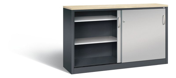 C+P Sideboard mit Schiebetüren Acurado, H1000xB1600xT400mm, Farbe: Schwarzgrau / Weißaluminium, Bügelgriff, 2146-00 S10162