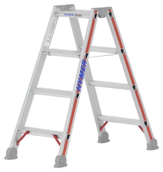 HYMER Stufenstehleiter, beidseitig begehbar, 2x4 Stufen, Länge 1,03 m, Standhöhe: 0,42 m, 402408
