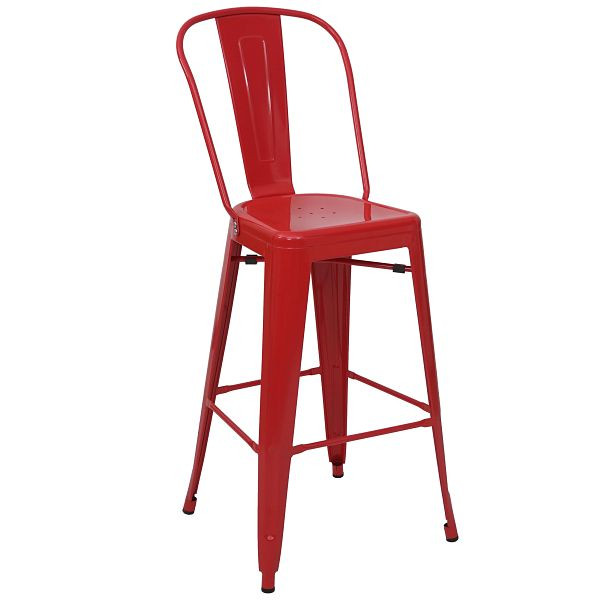Mendler Barhocker HWC-A73, Barstuhl Tresenhocker mit Lehne, Metall Industriedesign, rot, 59869