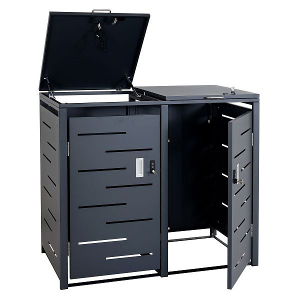Mendler 2er-Mülltonnenverkleidung HWC-E83, Mülltonnenbox Mülltonnenabdeckung, erweiterbar 103x115x63cm, anthrazit, Stahl 38kg, 99019+99020