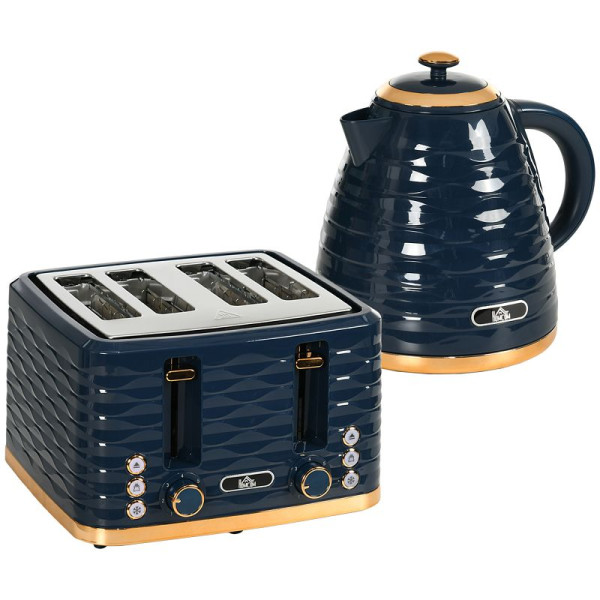HOMCOM 2-in-1 Toaster- und Wasserkocher-Set, 7 Bräunungsstufen, Auftau- und Aufwärmfunktion, Blau, 800-162V90BU