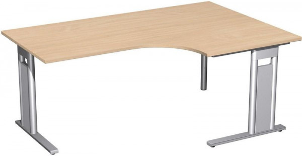 geramöbel PC-Schreibtisch rechts starr, C Fuß Blende optional, 1800x1200x720, Buche/Silber, N-648309-BS