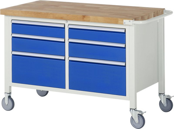 RAU Fahrbare Werkbank Serie 8000, Doppel-Unterbau-Container (6x Schublade), 1250x880x700 mm, 05-8475A2-127B4S.11