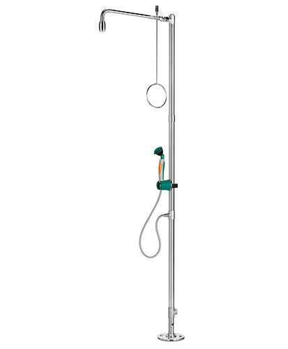 B-SAFETY Körperdusche mit Hand-Augendusche mit 1 Brausekopf, Edelstahl, Bodenmontage, BR 833095, DVGW, 305291