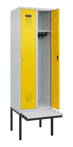 C+P Spind Evolo PLUS, 2 Abteil, 2120x600x815mm, 7035/1023, Zylinderschloss, Material Sitzfläche Kunststoff, 0490407-20 S10082