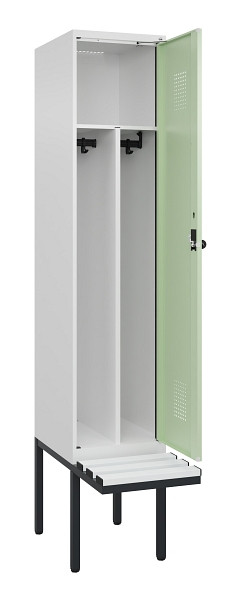 C+P Spind Evolo PLUS, 1 Abteile, 2120x400x815mm, 9016/6019, Haken 4, Drehriegel, Sitzfläche Kunststoff, Trennwand, 0490407-12F S10073