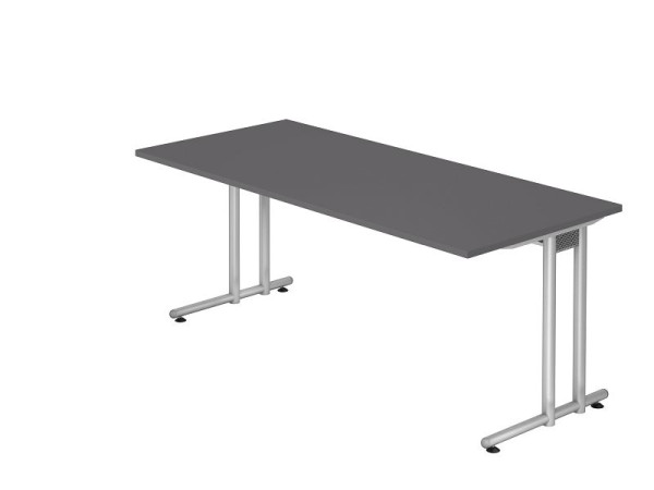 Hammerbacher Schreibtisch C-Fuß 180x80cm Graphit/Silber, Arbeitshöhe 72 cm, VNS19/G/S
