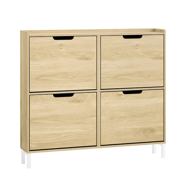 SoBuy Schuhschrank mit 4 Türen Holzfarbe 100x19x91 cm, Minimalistisch, FSR100-N