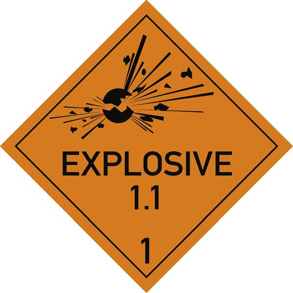 Moedel Gefahrzettel Klasse 1-Ukl. 1.1 Text EXPLOSIVE, Papier, 100x100 mm, VE: 1000 Stück/Rolle, 65916