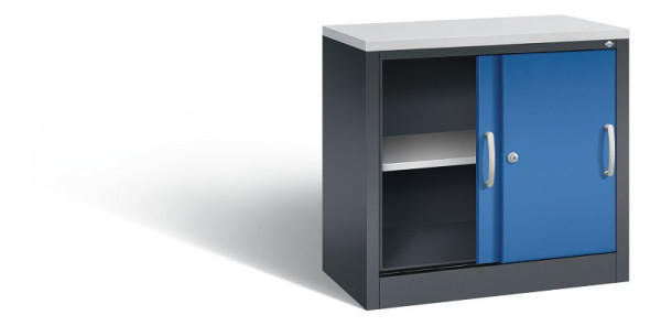 C+P Sideboard mit Schiebetüren Acurado, H720xB800xT400mm, Farbe: Schwarzgrau / Enzianblau, Bügelgriff, 2 OH, 5722-00 S10385