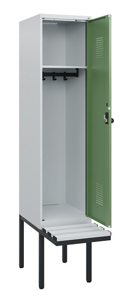 C+P Spind Evolo PLUS, 1 Abteil, 1950x400x815mm, 7035/6011, Drehriegel, Sitzfläche Kunststoff, 0490405-12 S10064
