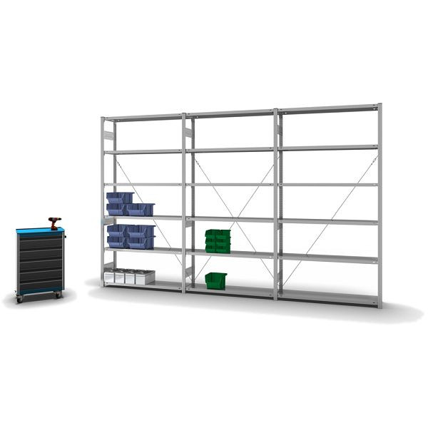 hofe Fachboden-Grundregal, 2500x300x1300 mm, 6 Fachebenen, verzinkt, 300 kg Fachlast, 2500 kg Feldlast, einseitige Bedienung, HZG25313XS