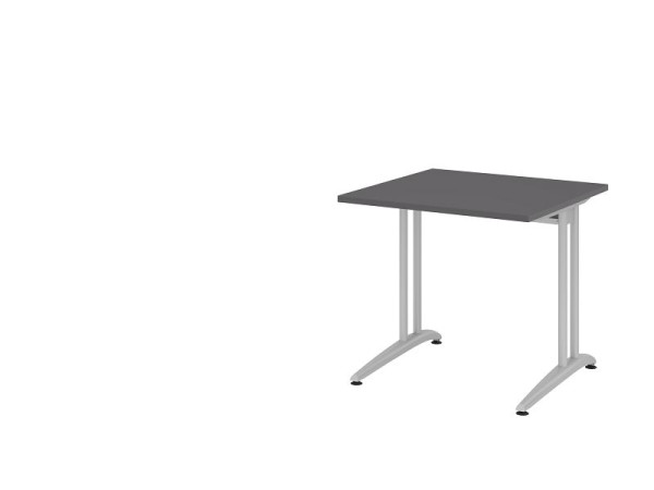 Hammerbacher Schreibtisch C-Fuß 80x80cm Graphit, horizontale Kabelwanne, Arbeitshöhe 72 cm, VBS08/G/S