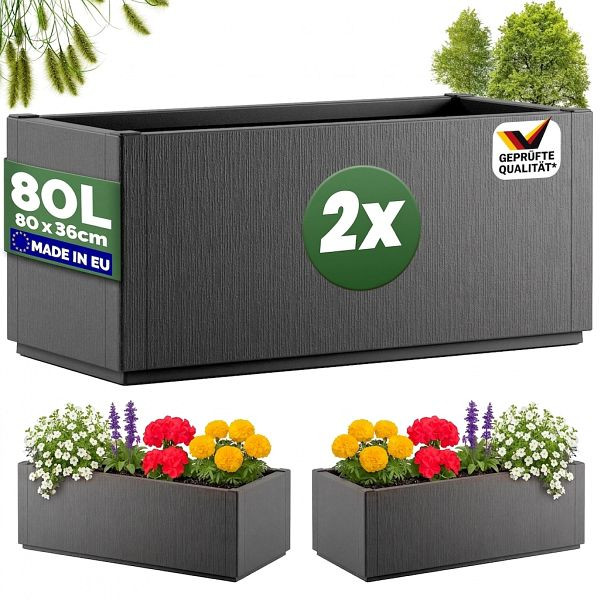 casaria Blumentopf Ethica, VE: 2er-Set Anthrazit Kunststoff 80x36x36cm, 997285