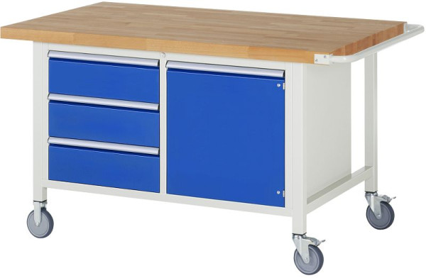 RAU Fahrbare Werkbank 8000- Modell 8468 B1500xT900xH880-1080mm, Doppel-Unterbau-Container, links Schubladen 3xH180mm, rechts Flügeltür, 05-8468A2-159B4H.11