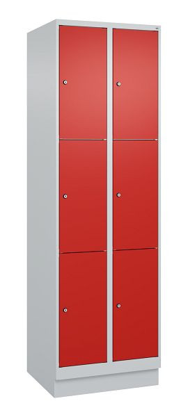 C+P Schließfachschrank Classic PLUS, Sockel, 2 Abteile mit je 3 Fächern, 1950x600x500mm, 7035/3020, 080020-203 S10002