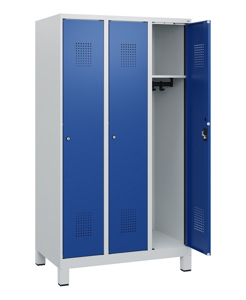 C+P Spind Evolo PLUS, Füße, 3 Abteile, 1630x900x500mm, 7035/5010, Zylinderschloss, 0490105-30 S10030