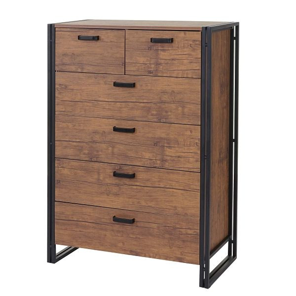 Mendler Highboard HWC-A27, Kommode Schrank, 6 Schubladen 115x80x40cm 3D-Struktur, Wildeiche-Optik, 60160+60161